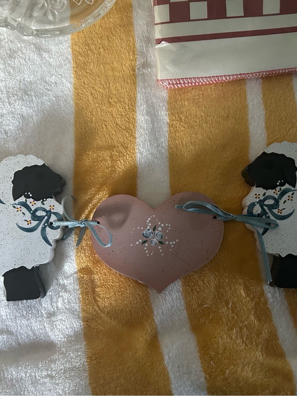 Heart and Sheep Ribbon Wall Hanging - Pink